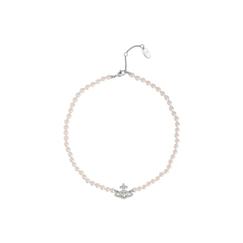 Vivienne Westwood Platinum Pearl Necklaces Unisex Silver White Вивьен Вествуд Платина Жемчужные ожерелья Унисекс Серебряный Белый
