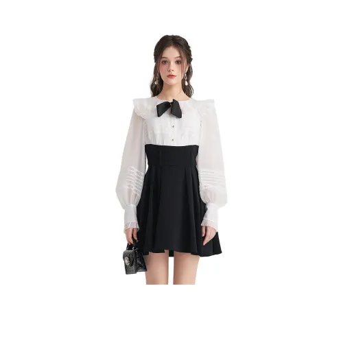 JORYAweekend Длинное платье с длинными рукавами женское черное и белое