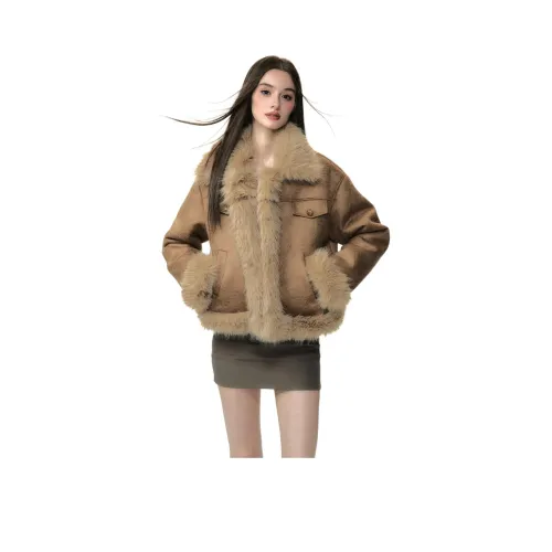 Li Zixian Вельвет Feel Куртка Женская Кофейного Цвета