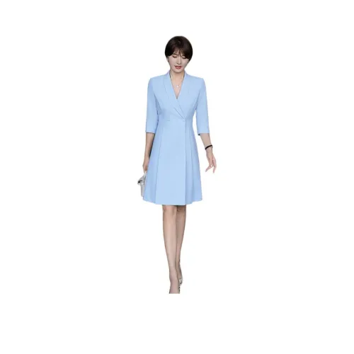 ONE SHALLOW Короткий рукав Платье Женское Синее