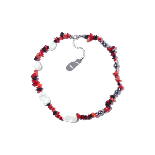 Get'em ON Черный и Красный Crushed Камень Гальванизированная Жемчужная Раковина Бусины Серебряные Титановые Стальные Ожерелья Унисекс