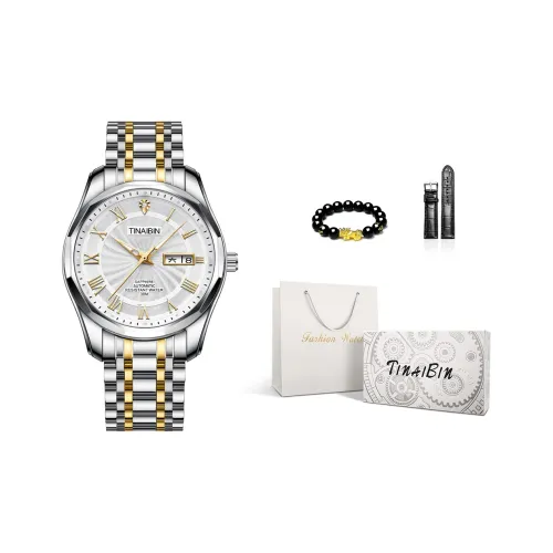 TINAIBIN Автоматический механический механизм нержавеющая сталь ремешок мужские часы белый циферблат