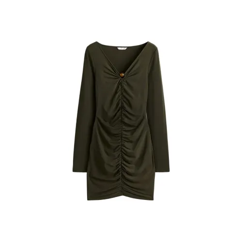 H&M Темно-зеленый Женские Длинные Платья с Рукавами