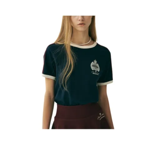 MARDI MERCREDI T-рубашка Женская Морской синий Айвори белый Корейский стиль