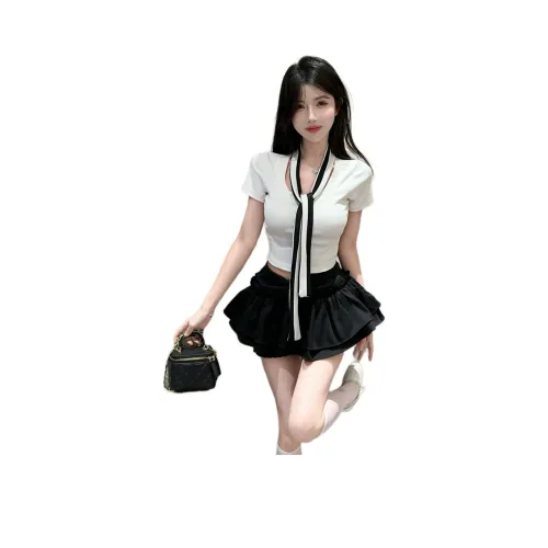 EFCR Белый топ + Черная короткая юбка женская униформа