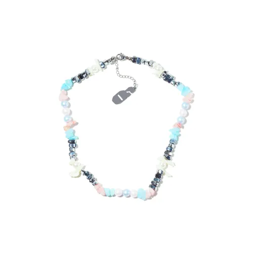 Get'em ON Розовый и Синий Разбитый Каменный Colorful Жемчужная раковина Разбитый Серебряный Титановая сталь Ожерелья Унисекс
