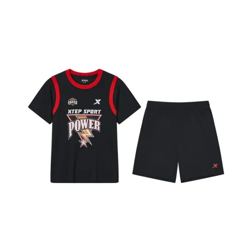 XTEP Повседневная спортивная одежда SS25 2 предмета комплект чисто черный для детей 3-7 лет