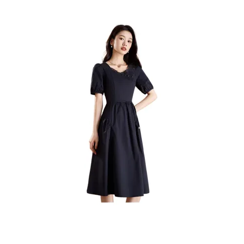 Mylan Летнее Короткое Платье с Короткими Рукавами Утяжка на Талии Женское