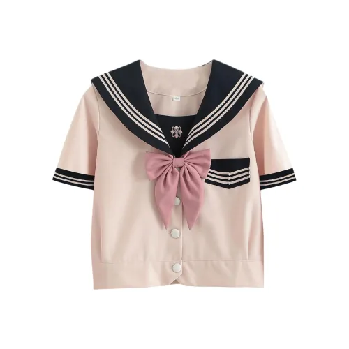 Luohua Candy SAKURA Женская Одиночная Пара Короткий Рукав + Галстуки-бабочки Женская Униформа