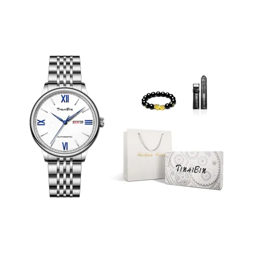 TINAIBIN Кварцевый механизм ремешок из нержавеющей стали мужские часы белый циферблат