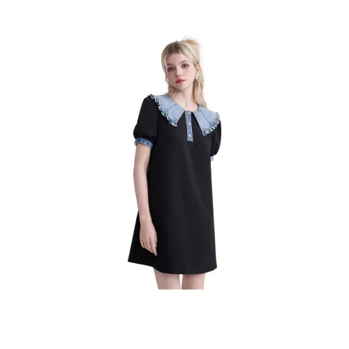 JORYAweekend Black Женские Короткие Платья с Рукавами