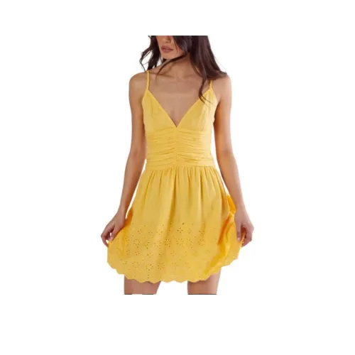 NASTY GAL Хлопок Ruched Пуговица Broderie Подол Strappy Мини Платье Slip Платье Женские