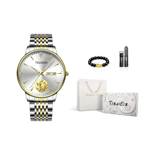 TINAIBIN Кварцевый механизм стальной ремешок мужские часы белый циферблат