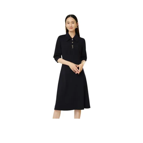 JZ. ANNAKRO Длинное платье с длинными рукавами женское темно-синий