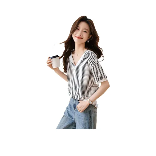 Mo Han Yi Mei T Рубашка Женская Черно-Белые Полосы