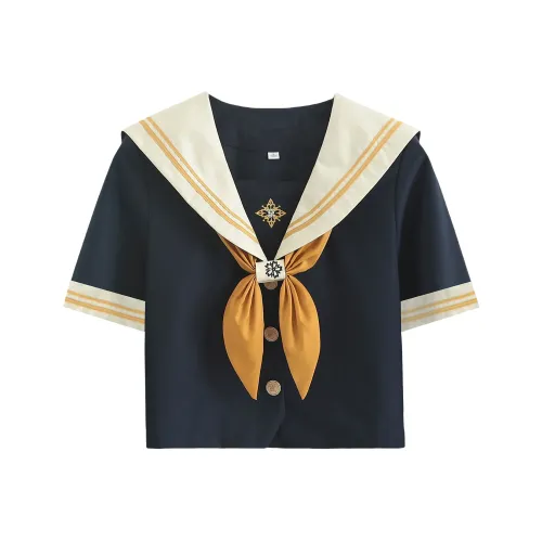 Luohua Candy Beijing Nanjing Университетский Короткий рукав Одиночная пара + Золотая рыбка Узел Женская униформа