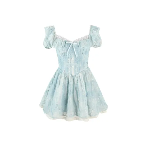 SEAR OFFICIAL Blue Женские Короткие Платья с Рукавами