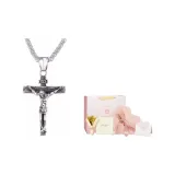 Серебряное ожерелье с крестом Иисуса + набор "Коробка любви"
