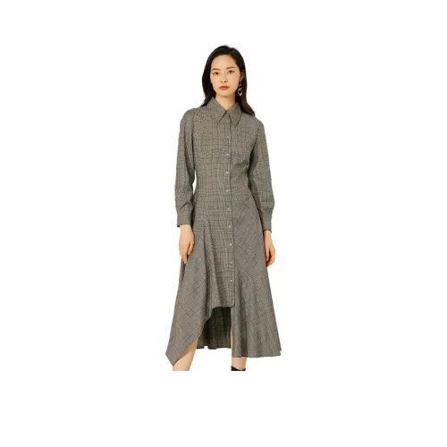 BBLLUUEE Длинное платье с длинными рукавами женское туманно-серый