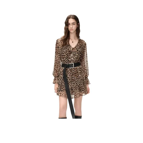 MOCO Длинное платье с длинными рукавами женское с леопардовым принтом