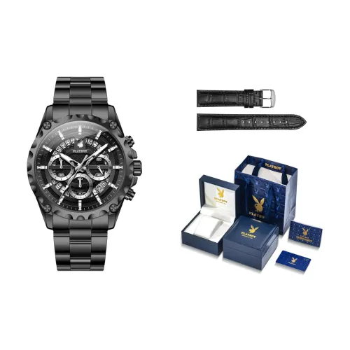 Playboy Кварцевый механизм Стальной ремешок Часы Мужские Черный циферблат