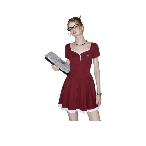 UNIFREE Короткий рукав Платье Женское Красное