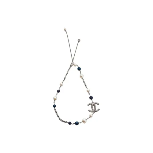 CHANEL Double C Rhinestone Silver-Plated Pearl Necklaces Женское Серебряное