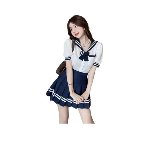 EFCR Белый топ + Синяя короткая юбка женская униформа