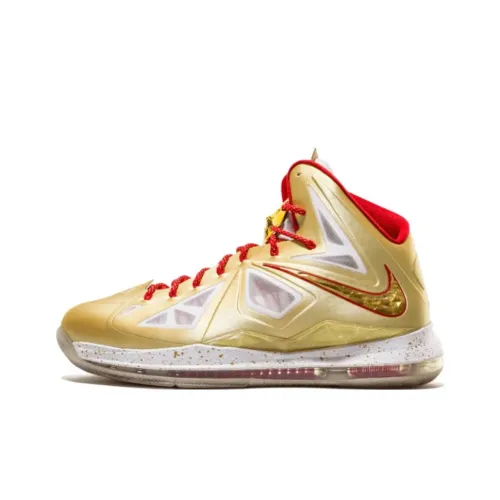 Nike Lebron 10 Устойчивые к истиранию Высокие Баскетбольные кроссовки Унисекс Золотые