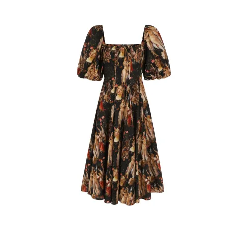 Selkie Коллекция Короткий рукав Платье Женское Черная подошва Винтаж Gods Сад С принтом