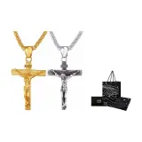 Серебряное+Золотое Ожерелье с Крестом Иисуса