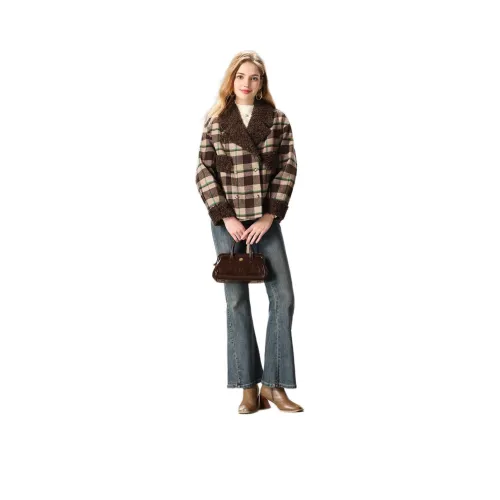 FENHONGMALI Куртки Пальто Женские Кофе