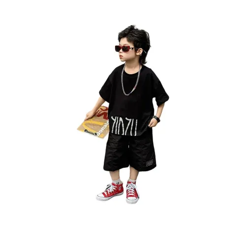 HEINBBE Повседневная спортивная одежда Черный топ + Черные штаны для детей 3-7 лет