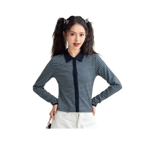 FAWENXIANGZI Трикотаж Женский Синий Сапфир Клетка