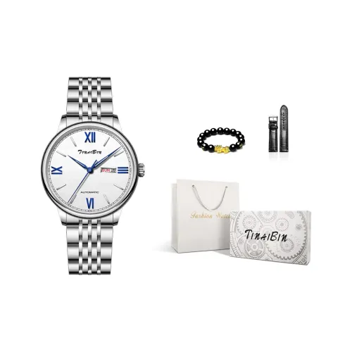 TINAIBIN Кварцевый механизм стальной ремешок мужские часы белый циферблат