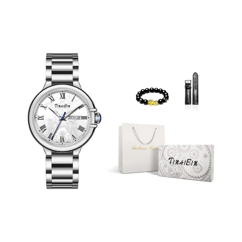 TINAIBIN Кварцевый механизм стальной ремешок мужские часы белый циферблат
