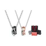 Мобиус Двойное Кольцо Пара Ожерелье (Черный + Розово-золотой) + Звезда Подарочная коробка