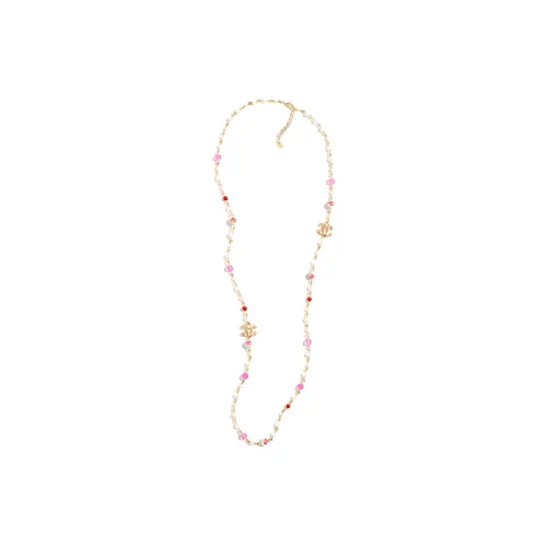 CHANEL 24P Металл Глазурованный жемчуг Драгоценный камень Ожерелья Женские Розовый