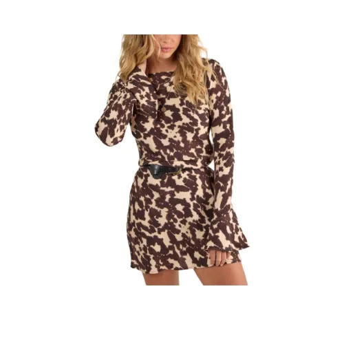 NASTY GAL Корова Льняная ткань LOOK Пышный рукав Мини Туника Платье Длинный рукав Платье Женское