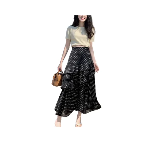 Wbwq Черная Женская Повседневная Длинная Юбка