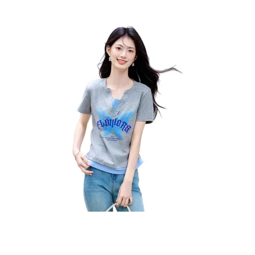 Still quiet Серый+Синий Женские Футболки