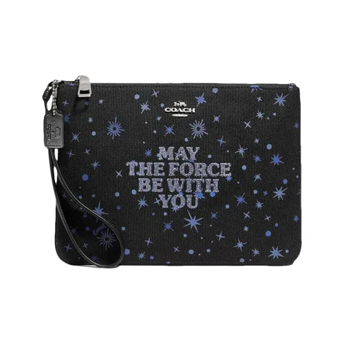 COACH X Star Wars Коллаборация Gallery Принт Холст с гладкой кожей Клатч Средний Женские Черный