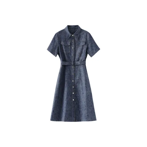 MH Темно-синий Женские Короткие Платья с Рукавами