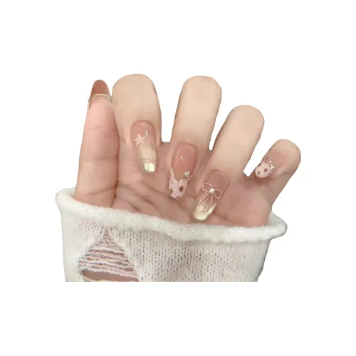 YOUYUYAN Городской CHIC Стиль Леопардовый принт Французский Кошачий глаз Бант Премиум Nail Art Искусственные ногти Длинный Розовый Градиентный Coquette