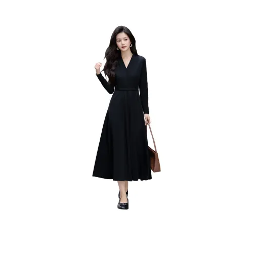 SIBAISHE Длинное платье с длинными рукавами женское черное