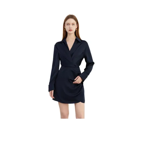 DPLAY Длинное платье с длинными рукавами женское темно-синий