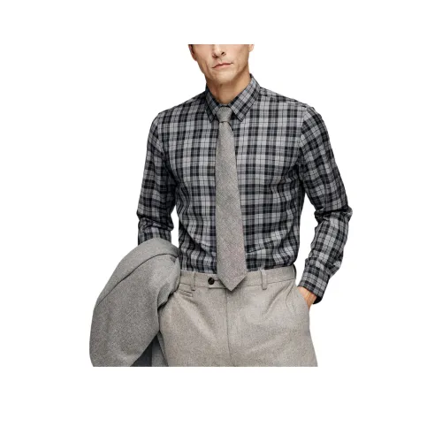 SHENGHE Мужские рубашки в сером клетчатом принте