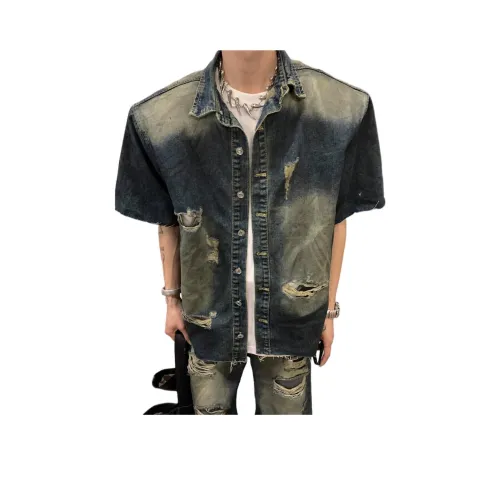 SONGXIER Винтажная синяя унисекс рубашка