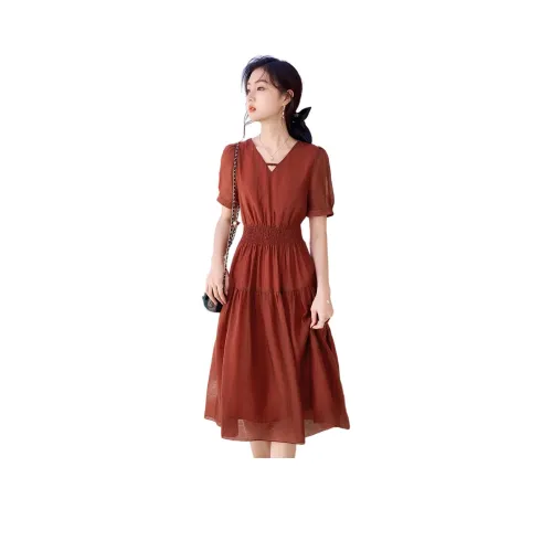 Like The Age Of Water Короткий рукав Платье Женское Красное