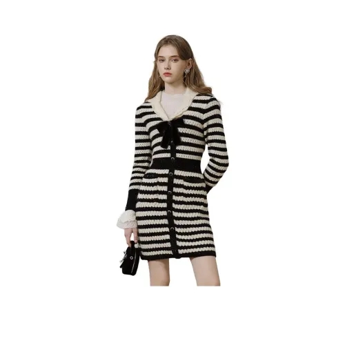 JORYAweekend Длинный рукав Платье Женское Черное Белое